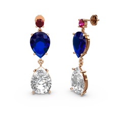 Rodolit garnet, swarovski ve lab safir 925 ayar rose altın kaplama gümüş küpe