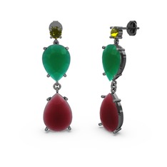 Lena Damla Küpe - Peridot, kök yakut ve kök zümrüt 925 ayar siyah rodyum kaplama gümüş küpe #11tbkfb