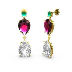 Lena Damla Küpe - Kök zümrüt, swarovski ve rodolit garnet 18 ayar altın küpe #11xg844