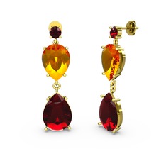 Lena Damla Küpe - Garnet ve sitrin 18 ayar altın küpe #126bkf8