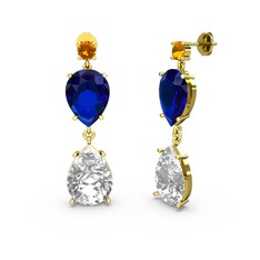 Lena Damla Küpe - Sitrin, swarovski ve lab safir 18 ayar altın küpe #12ifhu4