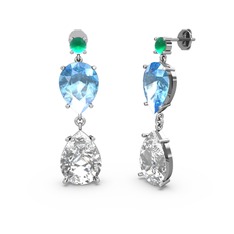 Lena Damla Küpe - Kök zümrüt, swarovski ve akuamarin 8 ayar beyaz altın küpe #12ir0h4