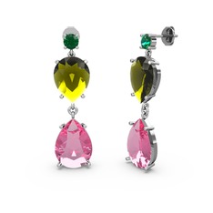 Yeşil kuvars, pembe kuvars ve peridot 14 ayar beyaz altın küpe