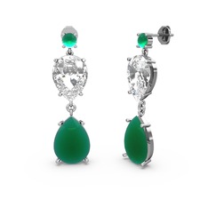 Kök zümrüt ve swarovski 8 ayar beyaz altın küpe