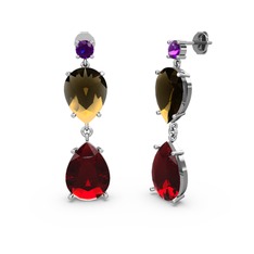 Ametist, garnet ve dumanlı kuvars 925 ayar gümüş küpe