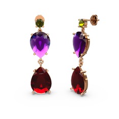 Lena Damla Küpe - Peridot, garnet ve ametist 925 ayar rose altın kaplama gümüş küpe #12qt2ko