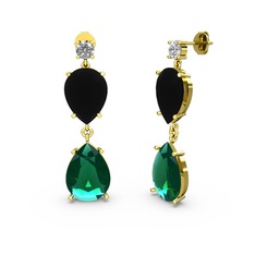 Swarovski, yeşil kuvars ve siyah zirkon 18 ayar altın küpe