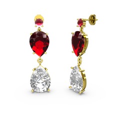 Kök yakut, beyaz zirkon ve garnet 14 ayar altın küpe