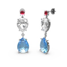 Lena Damla Küpe - Kök yakut, akuamarin ve beyaz zirkon 18 ayar beyaz altın küpe #12wf6lt