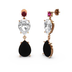 Rodolit garnet, siyah zirkon ve swarovski 14 ayar rose altın küpe