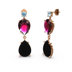 Lena Damla Küpe - Akuamarin, siyah zirkon ve rodolit garnet 8 ayar rose altın küpe #130obal