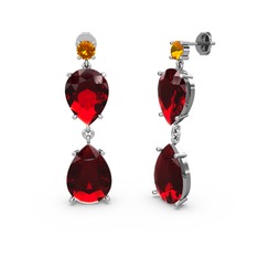 Sitrin ve garnet 18 ayar beyaz altın küpe