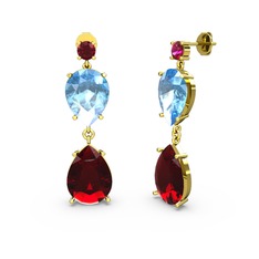 Lena Damla Küpe - Rodolit garnet, garnet ve akuamarin 18 ayar altın küpe #133gmk3