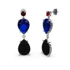 Lena Damla Küpe - Garnet, siyah zirkon ve lab safir 925 ayar gümüş küpe #1356c8v