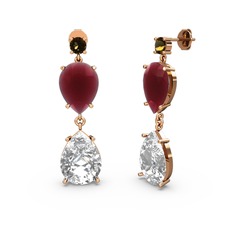 Lena Damla Küpe - Dumanlı kuvars, swarovski ve kök yakut 925 ayar rose altın kaplama gümüş küpe #13h41qs