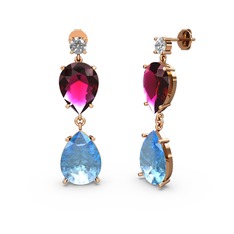 Lena Damla Küpe - Beyaz zirkon, akuamarin ve rodolit garnet 18 ayar rose altın küpe #13iiigj