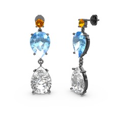 Lena Damla Küpe - Sitrin, swarovski ve akuamarin 925 ayar siyah rodyum kaplama gümüş küpe #13jayl6