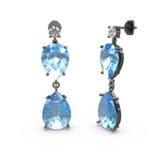 Lena Damla Küpe - Swarovski ve akuamarin 925 ayar siyah rodyum kaplama gümüş küpe #13ltipc