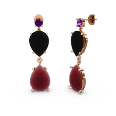 Lena Damla Küpe - Ametist, kök yakut ve siyah zirkon 18 ayar rose altın küpe #13p58g5