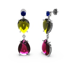 Lena Damla Küpe - Lab safir, rodolit garnet ve peridot 14 ayar beyaz altın küpe #13qlarm
