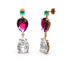 Lena Damla Küpe - Kök zümrüt, swarovski ve rodolit garnet 8 ayar rose altın küpe #13x2ux9