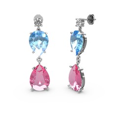 Lena Damla Küpe - Swarovski, pembe kuvars ve akuamarin 8 ayar beyaz altın küpe #143icyl