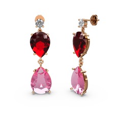 Swarovski, pembe kuvars ve garnet 18 ayar rose altın küpe