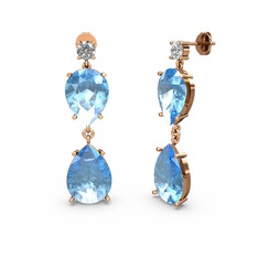 Swarovski ve akuamarin 14 ayar rose altın küpe