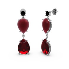Siyah zirkon, garnet ve kök yakut 14 ayar beyaz altın küpe