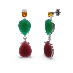 Lena Damla Küpe - Sitrin, kök yakut ve kök zümrüt 8 ayar beyaz altın küpe #14bwrk7