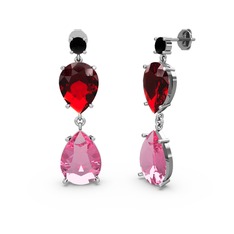 Siyah zirkon, pembe kuvars ve garnet 14 ayar beyaz altın küpe