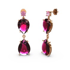 Lena Damla Küpe - Pembe kuvars ve rodolit garnet 14 ayar rose altın küpe #14mkw99