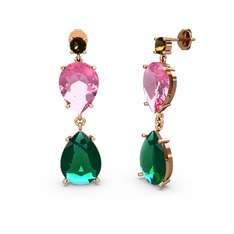 Dumanlı kuvars, yeşil kuvars ve pembe kuvars 14 ayar rose altın küpe