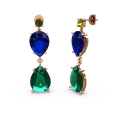 Lena Damla Küpe - Peridot, yeşil kuvars ve lab safir 925 ayar rose altın kaplama gümüş küpe #14tt8ei