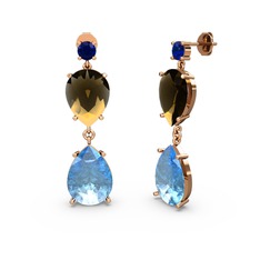 Lena Damla Küpe - Lab safir, akuamarin ve dumanlı kuvars 14 ayar rose altın küpe #14vm6io