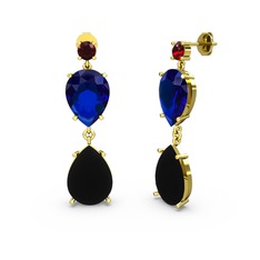 Lena Damla Küpe - Garnet, siyah zirkon ve lab safir 18 ayar altın küpe #152nyny