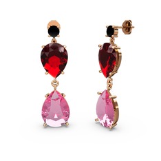 Lena Damla Küpe - Siyah zirkon, pembe kuvars ve garnet 18 ayar rose altın küpe #15grq3h