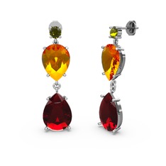 Peridot, garnet ve sitrin 14 ayar beyaz altın küpe