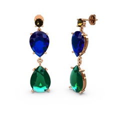 Lena Damla Küpe - Dumanlı kuvars, yeşil kuvars ve lab safir 8 ayar rose altın küpe #15sw4yi