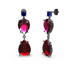 Lena Damla Küpe - Lab safir, garnet ve rodolit garnet 925 ayar siyah rodyum kaplama gümüş küpe #1648dko