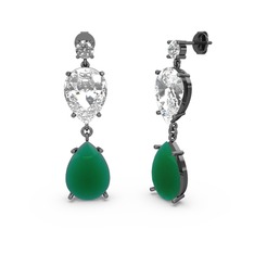 Lena Damla Küpe - Swarovski ve kök zümrüt 925 ayar siyah rodyum kaplama gümüş küpe #16fgtdh