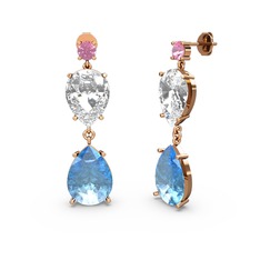 Lena Damla Küpe - Pembe kuvars, akuamarin ve swarovski 14 ayar rose altın küpe #16ixyka