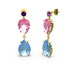 Lena Damla Küpe - Ametist, akuamarin ve pembe kuvars 925 ayar altın kaplama gümüş küpe #16qsos2