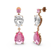 Pembe kuvars ve swarovski 18 ayar rose altın küpe