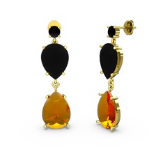 Lena Damla Küpe - Siyah zirkon ve sitrin 14 ayar altın küpe #175k2io