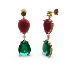 Peridot, yeşil kuvars ve kök yakut 8 ayar rose altın küpe