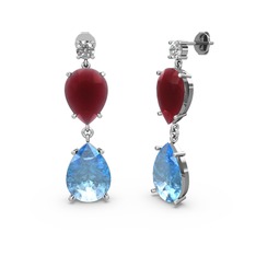Lena Damla Küpe - Swarovski, akuamarin ve kök yakut 14 ayar beyaz altın küpe #1772n6t