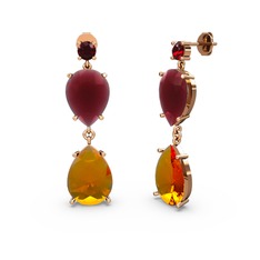 Garnet, sitrin ve kök yakut 14 ayar rose altın küpe