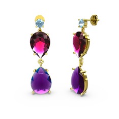 Lena Damla Küpe - Akuamarin, ametist ve rodolit garnet 14 ayar altın küpe #17fre4h