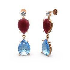 Lena Damla Küpe - Swarovski, akuamarin ve kök yakut 18 ayar rose altın küpe #17hunss